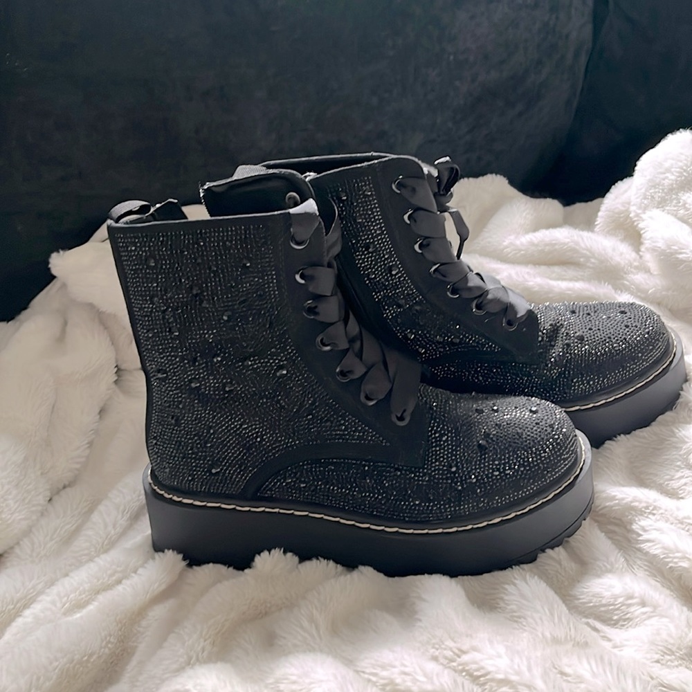 Torrid x Betsy Johnson rhinestone combat boots 8.5